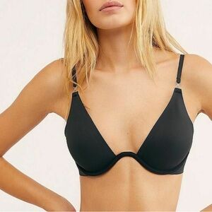 Free People Ari Underwire Spandex Bra Black Plunge